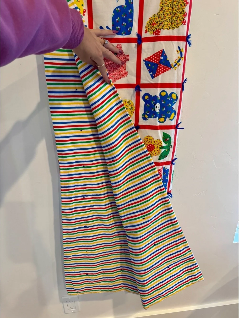 Vintage Handmade Patchwork Quilt Blanket – Colorful Animals Fruit Retro Nursery